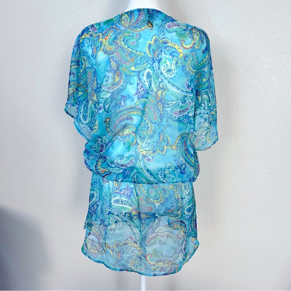 Lauren Ralph Lauren Sheer Blue/Green Paisley Swim Cover-Up Boho Dress Sz Medium - Picture 6 of 10